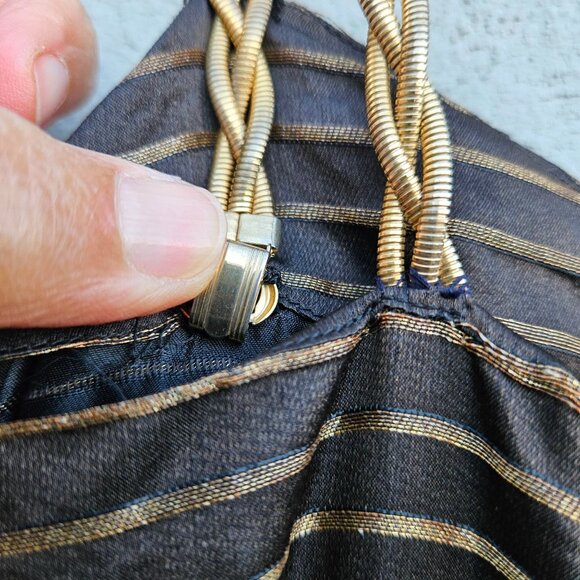 50s Egyptian Revival Black Gold Gown Full Skirt XXS Snake Chain 21" Waist - Picture 13 of 13